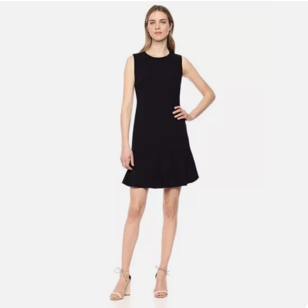 Lark & Ro Women's Sleeveless Crew Neck Ruffle Hem Shift Dress, Black, 4